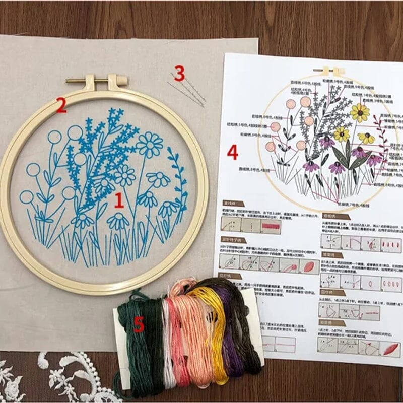 Kit de bordado floral para trabalhos manuais 