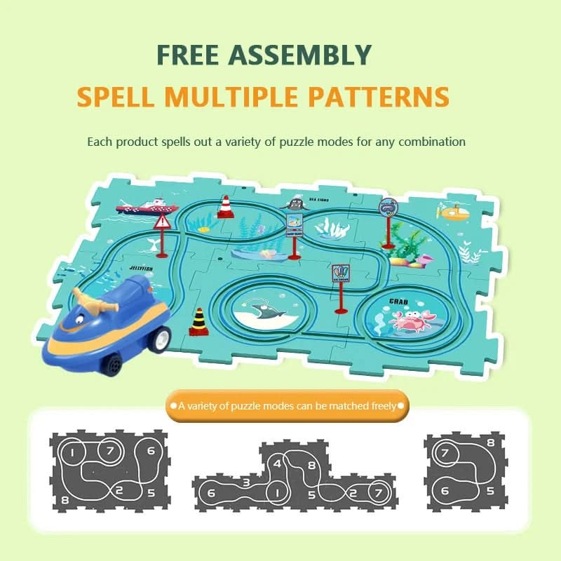Circuit-puzzle educativo com veículos elétricos 