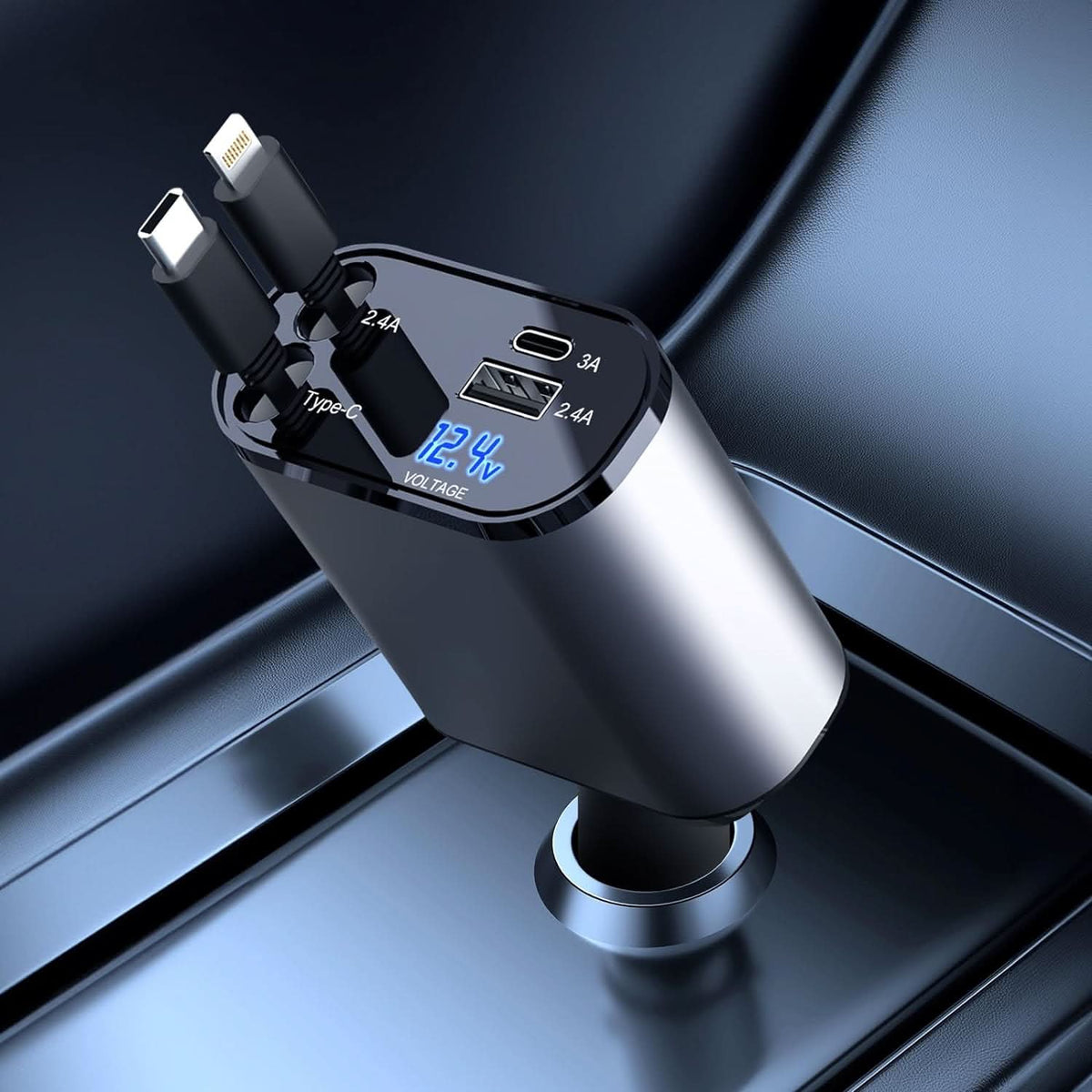 Fast car charger with dual smart USB port 4-in-1 
