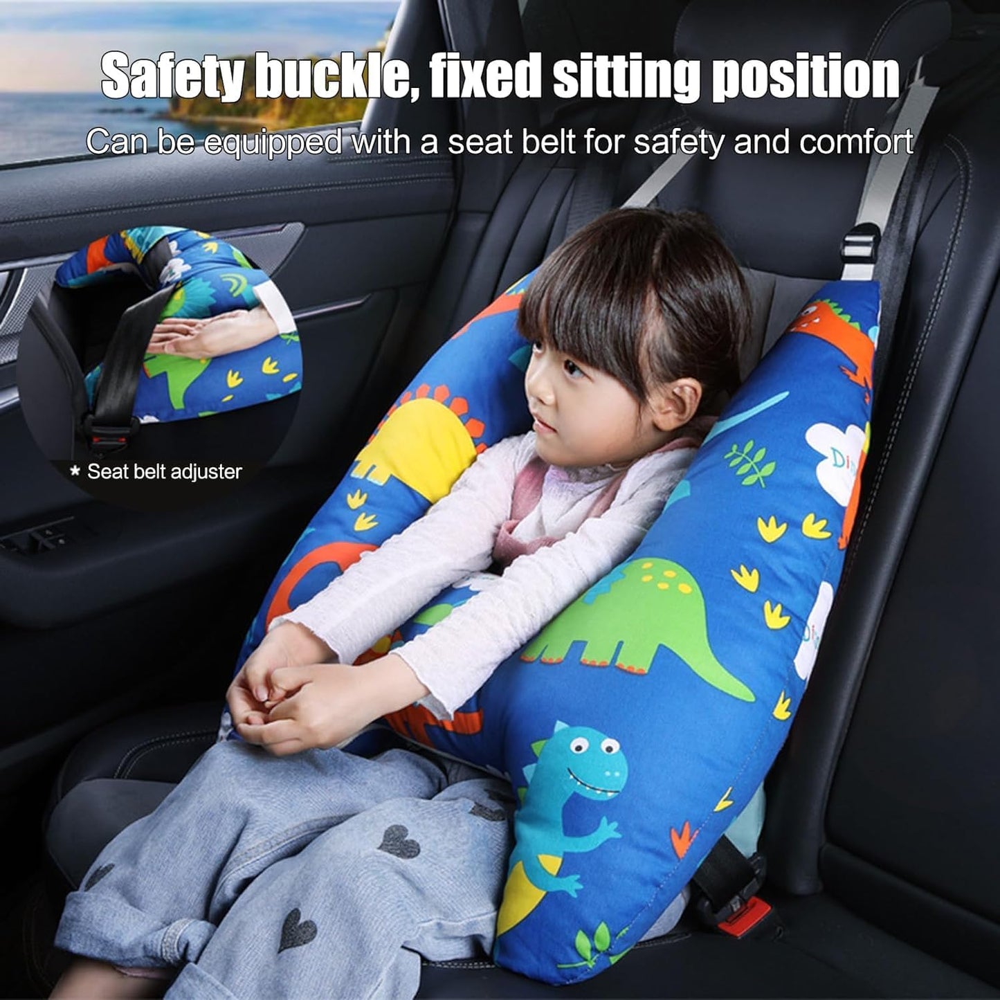 Child travel pillow with secure support 