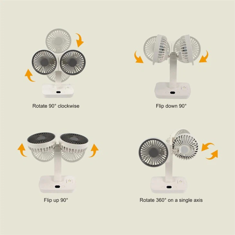 Ventilatore doppia testa ricaricabile e orientabile 