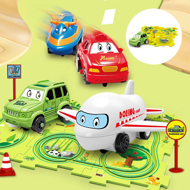 Circuit-puzzle educativo com veículos elétricos 